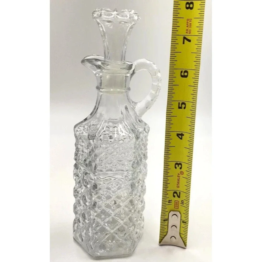 Two VTG Anchor Hocking Wexford Oil Vinegar Glass Decanter Bottle Cruet 1970s